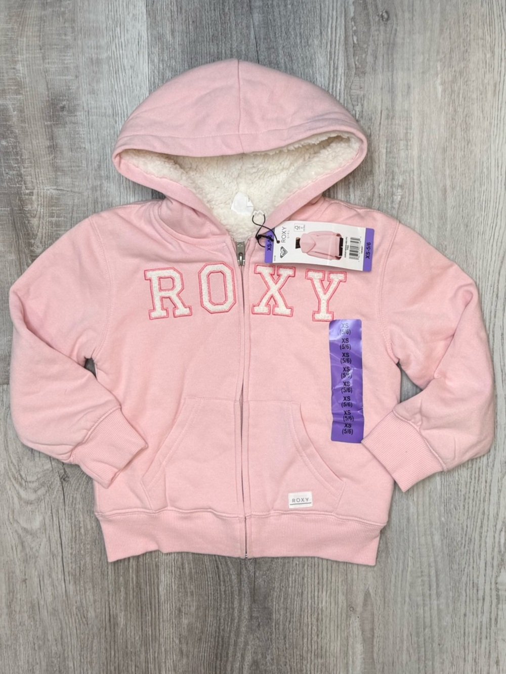 Roxy Girl Light Pink Fleece Lined Zip-Up Hoodie Girls Size XS 5/6 NWT